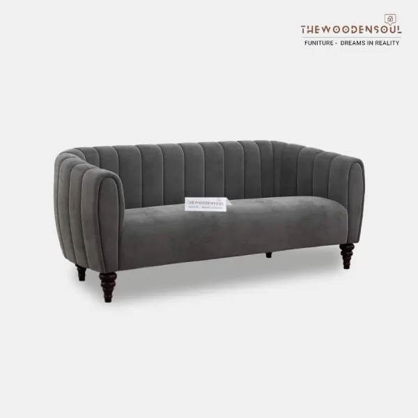 AMAYA THREE SEATER FABRIC SOFA (VELVET, CHARCOAL GRAY)