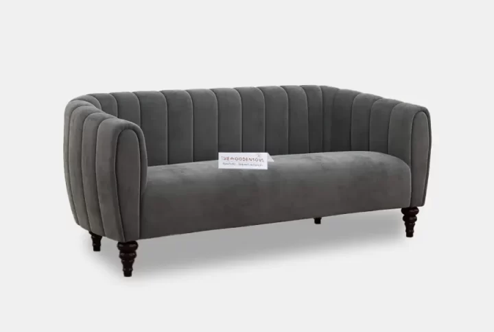 AMAYA THREE SEATER FABRIC SOFA (VELVET, CHARCOAL GRAY)