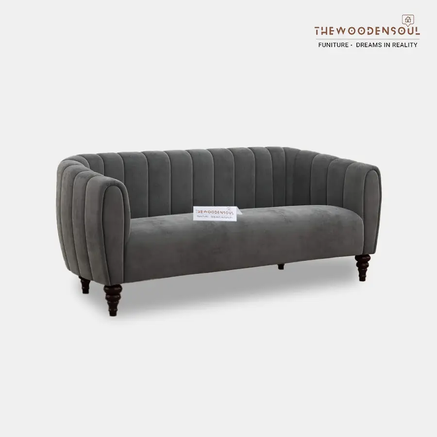 Luxurious Charcoal Gray Velvet 3 Seater Sofa
