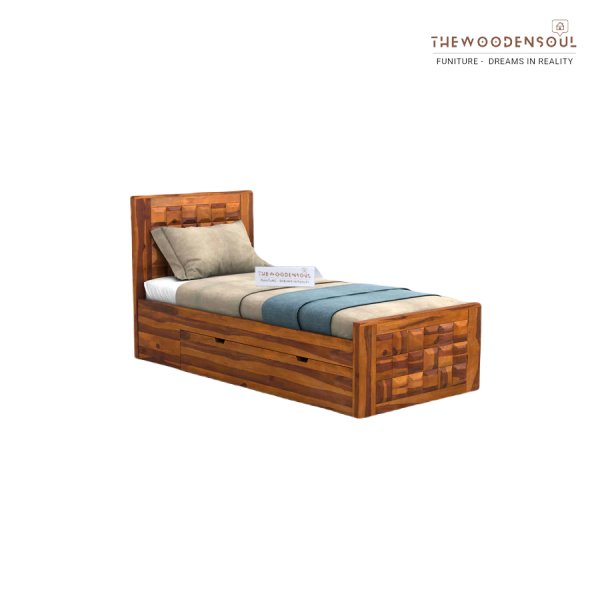 Elegant King Size Bed in Honey Finish – Without Storage Design