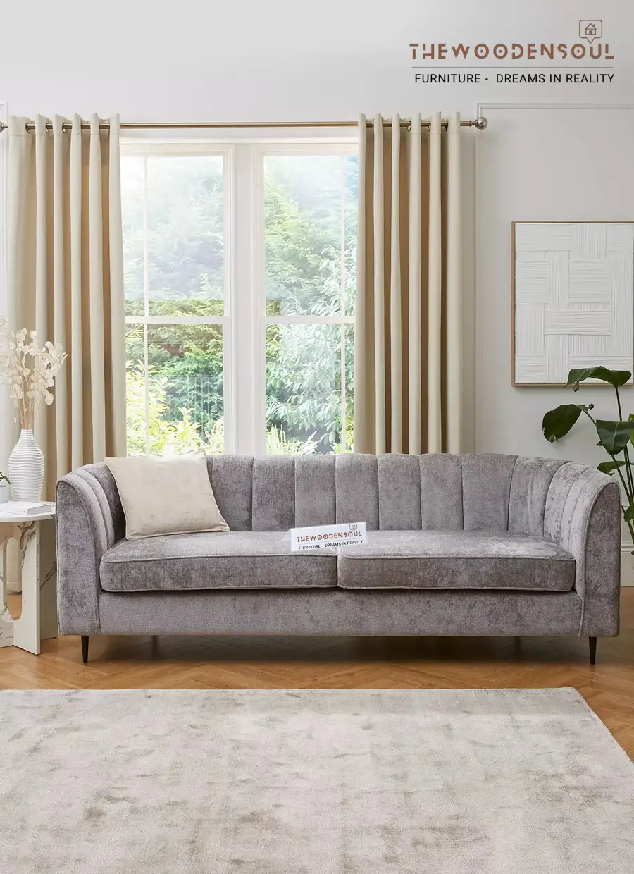 Velvet and pink three-seater fabric sofa by Loren