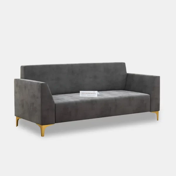 et The Wooden Soul's Nayobi 3-Seater Sofa in Charcoal Gray and Velvet. View Our Newest Fabric Sofas At Reasonable Prices Online In India.