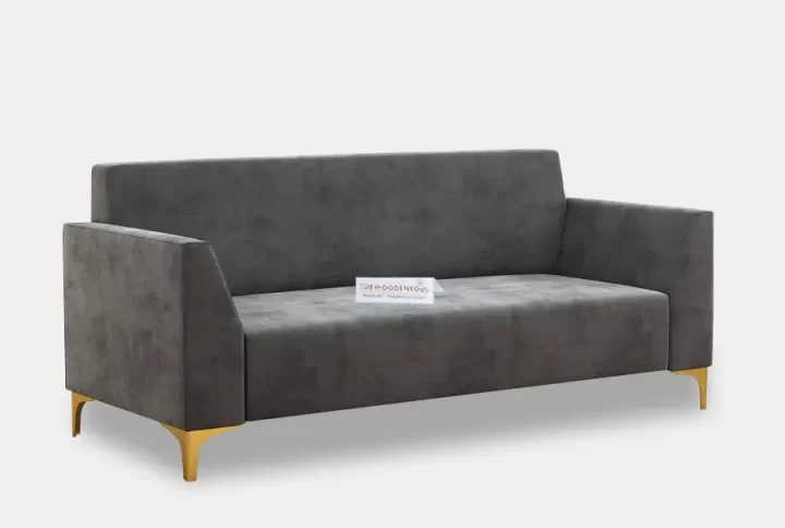 et The Wooden Soul's Nayobi 3-Seater Sofa in Charcoal Gray and Velvet. View Our Newest Fabric Sofas At Reasonable Prices Online In India.
