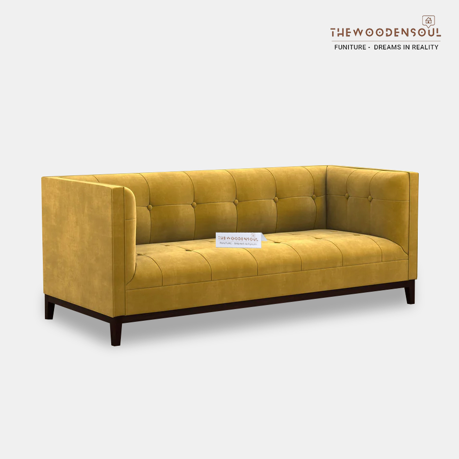 Loren 3-Seater Velvet Fabric Sofa in Mustard Yellow