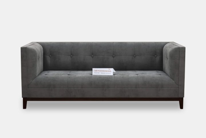 Luxurious charcoal gray velvet 3 seater sofa