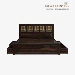 Walken Sheesham Royal King Bed with Full Drawer Storage
