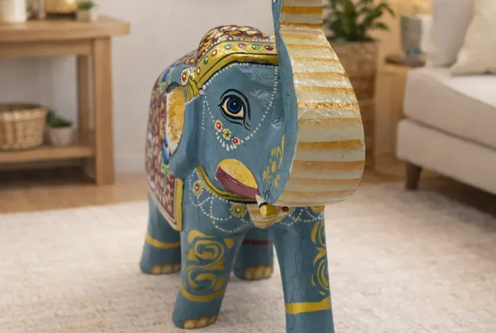 Handpainted Rajasthani Wooden Elephant (8 Inch)