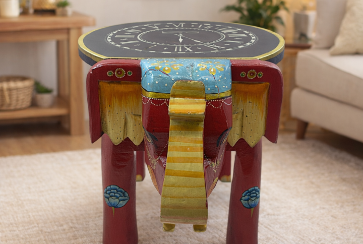 Hand Painted Elephant Stool 12 Inch