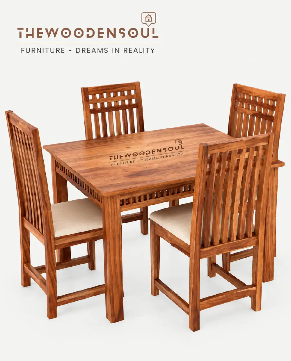 Wooden Dining Table Set 4 Seater (Honey Finish)
