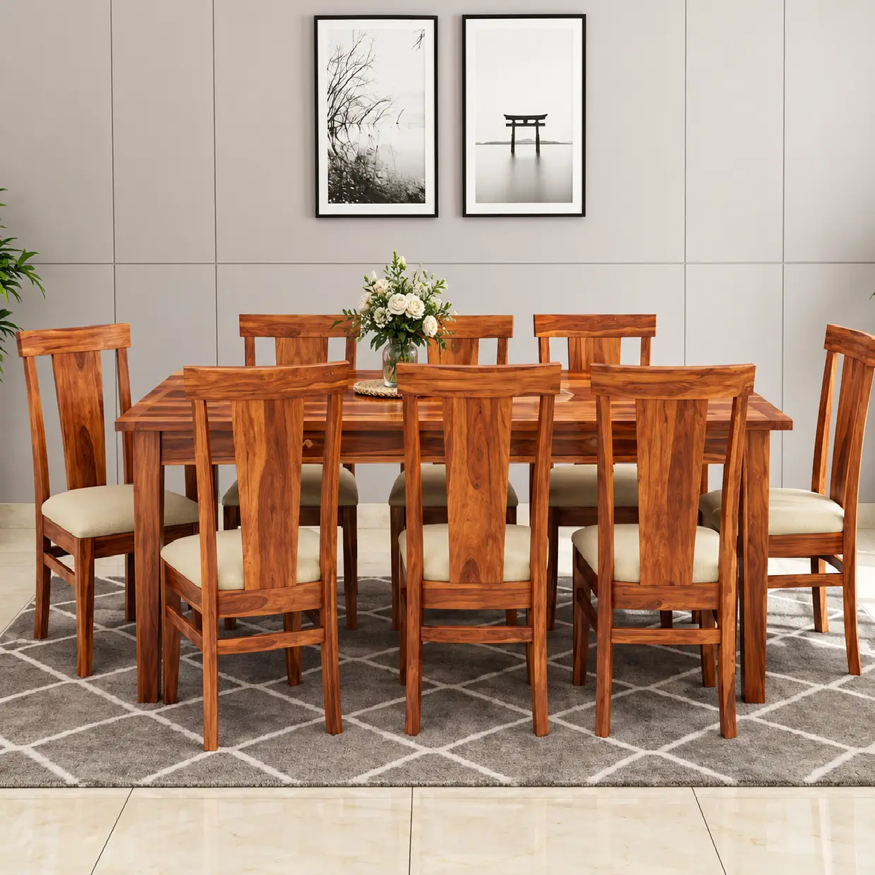 8 Seater Wooden Dining Set – Honey Finish
