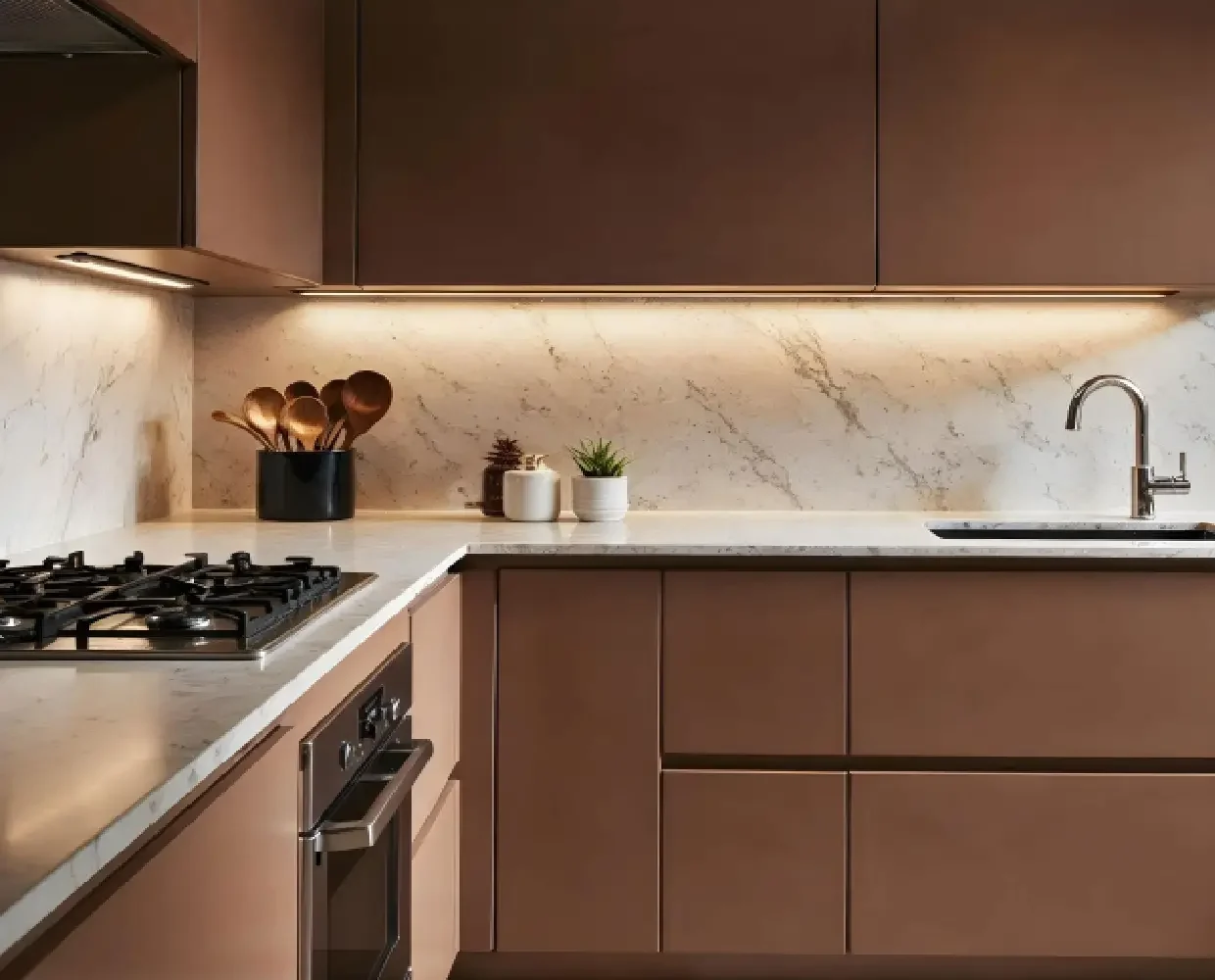 L Shape Modular Kitchen Design with Modern Cabinets