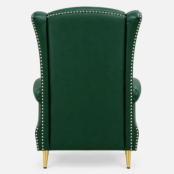 Maharaja green wingback chair with diamond tufted backrest and gold-tone legs