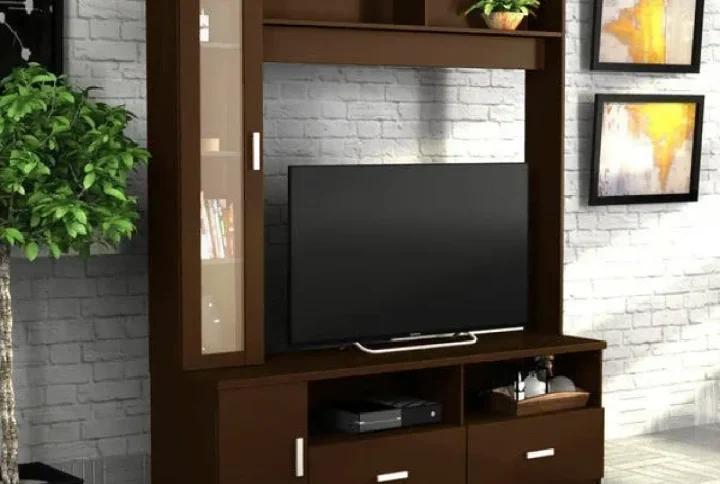 Modern Wooden TV Unit with Storage in Dark Walnut Finish