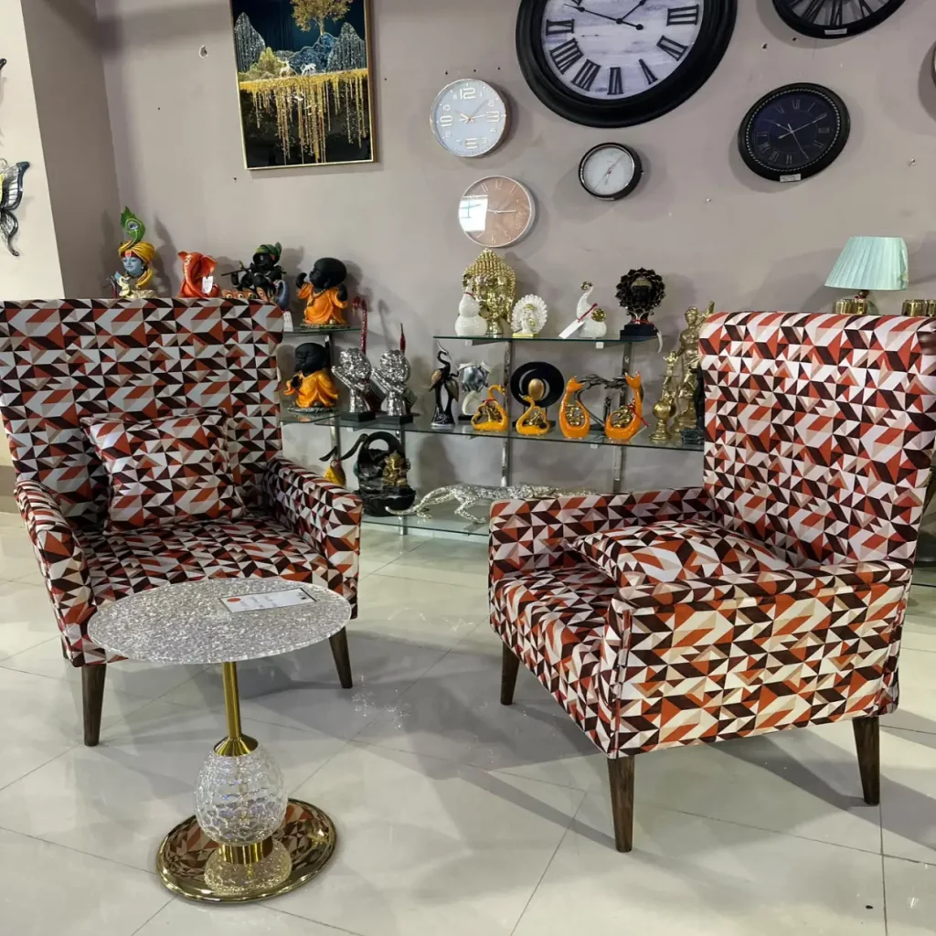Wingback Chair with 3D Print Fabric & Cushion