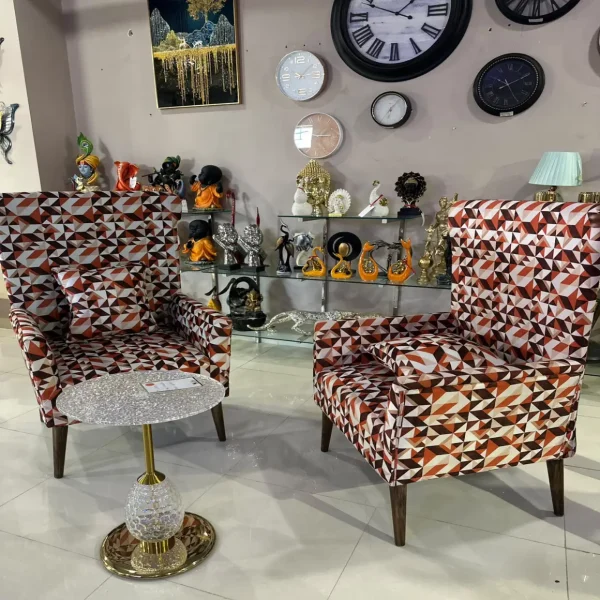 Wingback Chair with 3D Print Fabric, 4-Inch HR Foam & 16×16-Inch Pillow